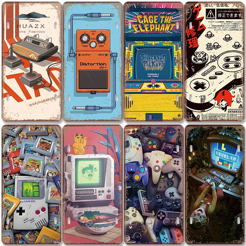 Retro Gaming For Tv - لافتة معدنية للألعاب بتصميم عتيق، على