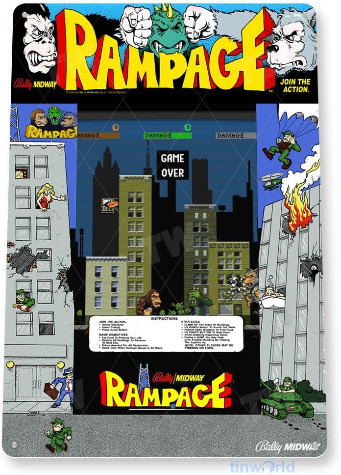 TIN SIGN Rampage Arcade Sign G - مراجعة Retro Gaming Shops وسعره