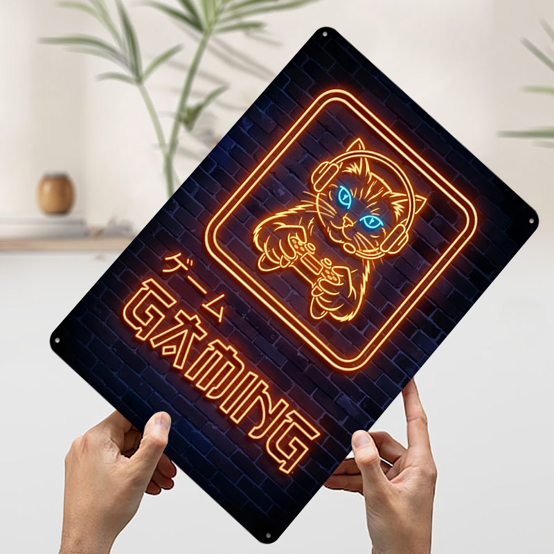 لافتة معدنية مطبوعة بتصميم قطة - مراجعة Retro Gaming At وسعره